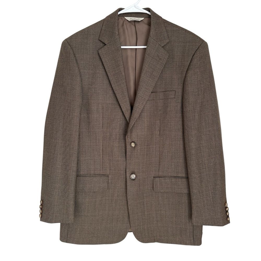 Pronto Uomo Sport Coat Blazer 40R 100% Wool Brown Micro Check